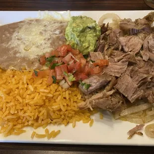 Carnitas with rice and beans