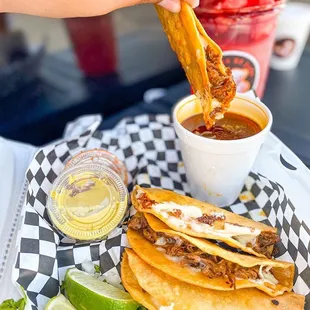 Birria Quesatacos with consome