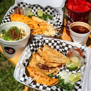 Quesadilla de Birria, Quesatacos and Ceviche