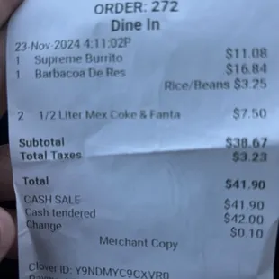Overcharge for small bowl @$13 instead charged $16.80