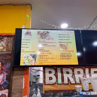 The menu. Birria Ramen and agua frescas not shown (this evening&apos;s selection was mango and horchata)