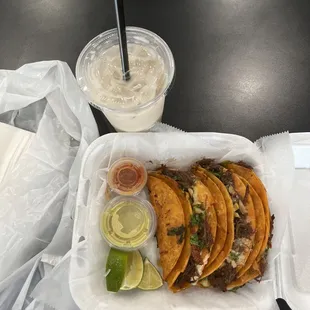 Birria tacos and horchata