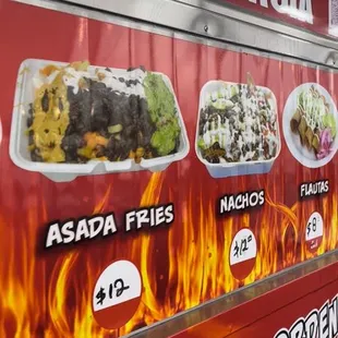 Asada fries Nachos Flautas