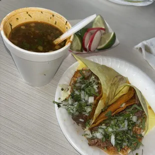 Quesabirrias with a side of consomé.