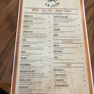 menu