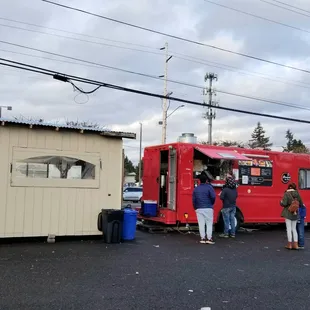 Dining inside tan car