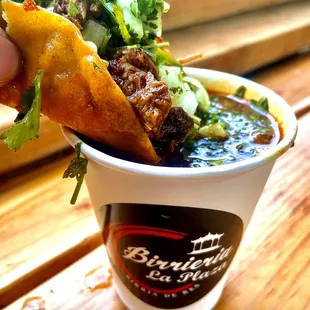 Dam if only I could taste this quesataco through this picture it looks so scrumptious. only at our birrieria in pdx - birrieria la plaza