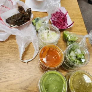 Enough items from salsa bar for 3 people