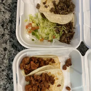 Carne asada and al pastor tacos