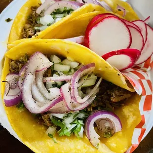 Birria tacos (the onions come on the side, I just added them on top)