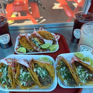 three plates of tacos