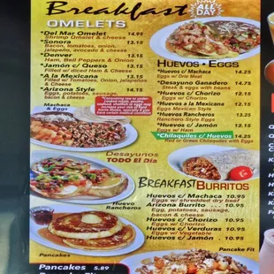 Breakfast menu