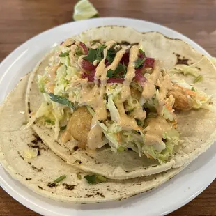 Breaded shrimp taco