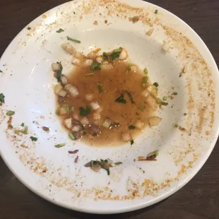 a dirty plate of food