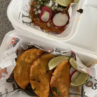 Top: spider taco. Bottom. Quesatacos