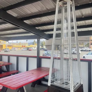Outdoor heaters by all the tables
