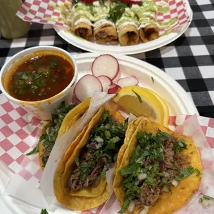Birria tacos and rolled birria super hot and fresh every time'