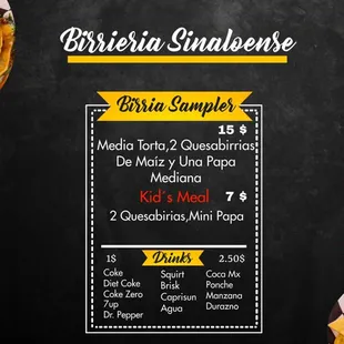 a menu for a restaurant