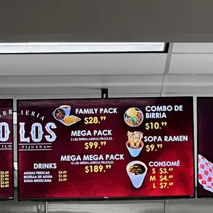 menus and prices
