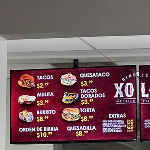 menus and prices