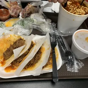 Birria tacos and Birria ramen