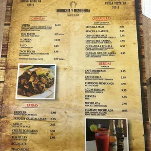 a menu for a mexican restaurant