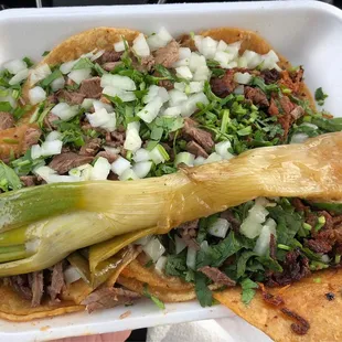 Carne Asada and Al Pastor tacos