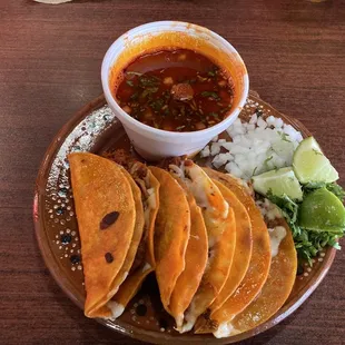 Quesatacos and consommé