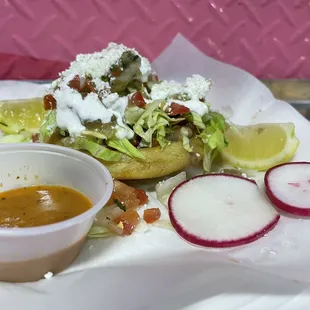 Al pastor sopas. Hot, crispy, low on meat. Tasty. Ended up eating by the truck bc there was garbage piled up by the tables.