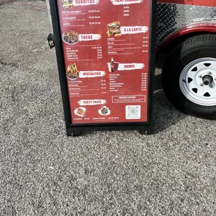 a menu on a trailer