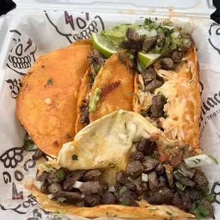 2 Birria Taco, 1 Chicken Birria Taco, 1 Carne Asada Taco