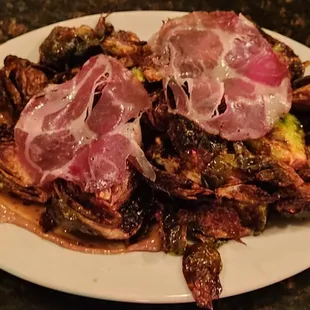 Brussels Sprouts (Black Garlic Aioli, Chili Oil, Coppa)