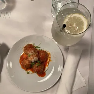 Meatball appetizer &amp; house wine cocktail