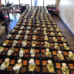 a long table full of food