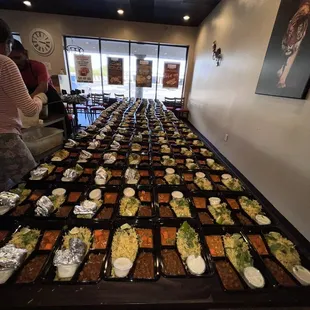 a long table full of food