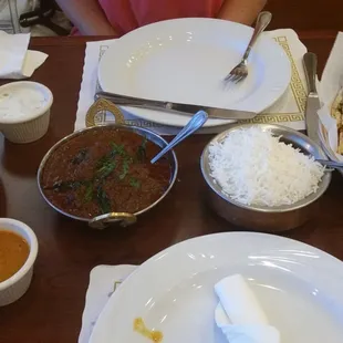 Lamb curry and shrimp biryani