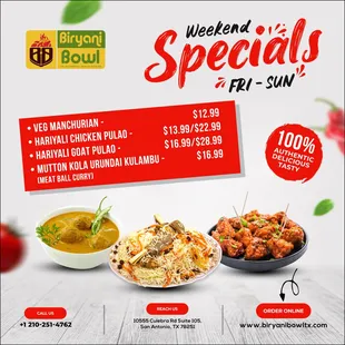 Be bright and make your weekend bright with our WEEKEND SPECIALS 
BIRYANI BOWL&apos;S - WEEKEND SPECIALS.. a food that brightens your weekend