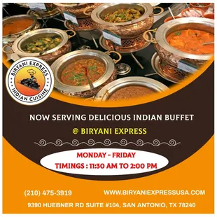 South Indian Buffet is now open from Monday to Friday!