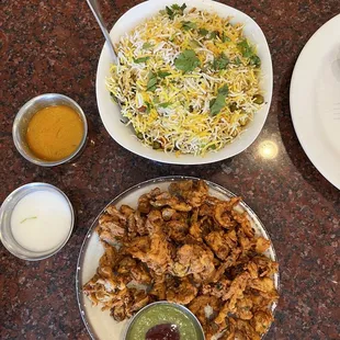 Vegetable Dum Biryani, Onion Pakoda