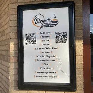 the menu for the restaurant