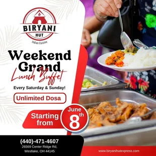 Indulge in our Weekend Grand Lunch Buffet! Starting June 8th. Treat yourself every Saturday &amp; Sunday to delicious delights!