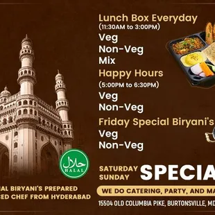 a menu for lunch