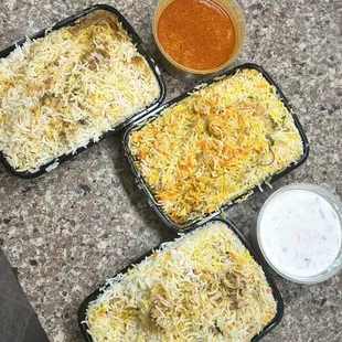 Kaju soya Biryani, Vijayawada Egg Biryani, Panner Roast Biryani, Raitha &amp; Salna