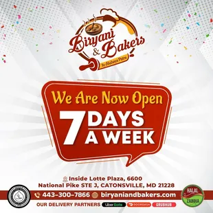Yes! We're Open to Serve you for 7 Days a Week. 
.
Call for info @443-300-7866