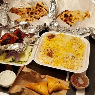 a variety of food items on a table