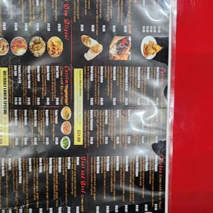 the menu of the restaurant