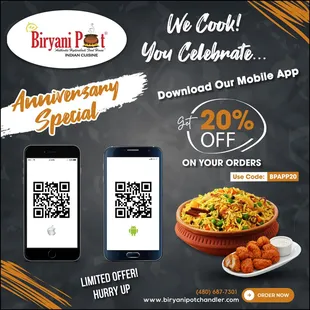 Download of App &apos;BiryanipotCorporate&apos; and get 20% on app orders