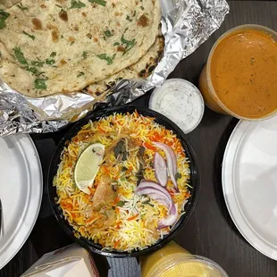 garlic naan, chicken dum biryani, chicken tikka masala, and mango lassi! YUM