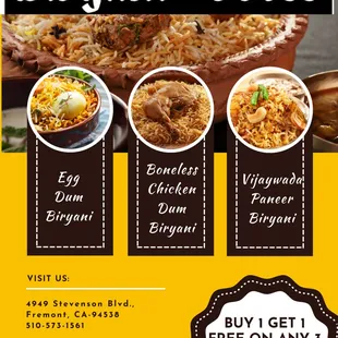 Memorial Day Weekend Special...
Come &amp; Enjoy The BOGO Offer On Our Signature Biryani&apos;s