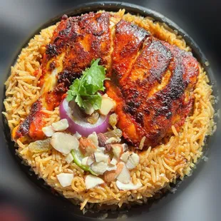 an overhead view of a plate of food